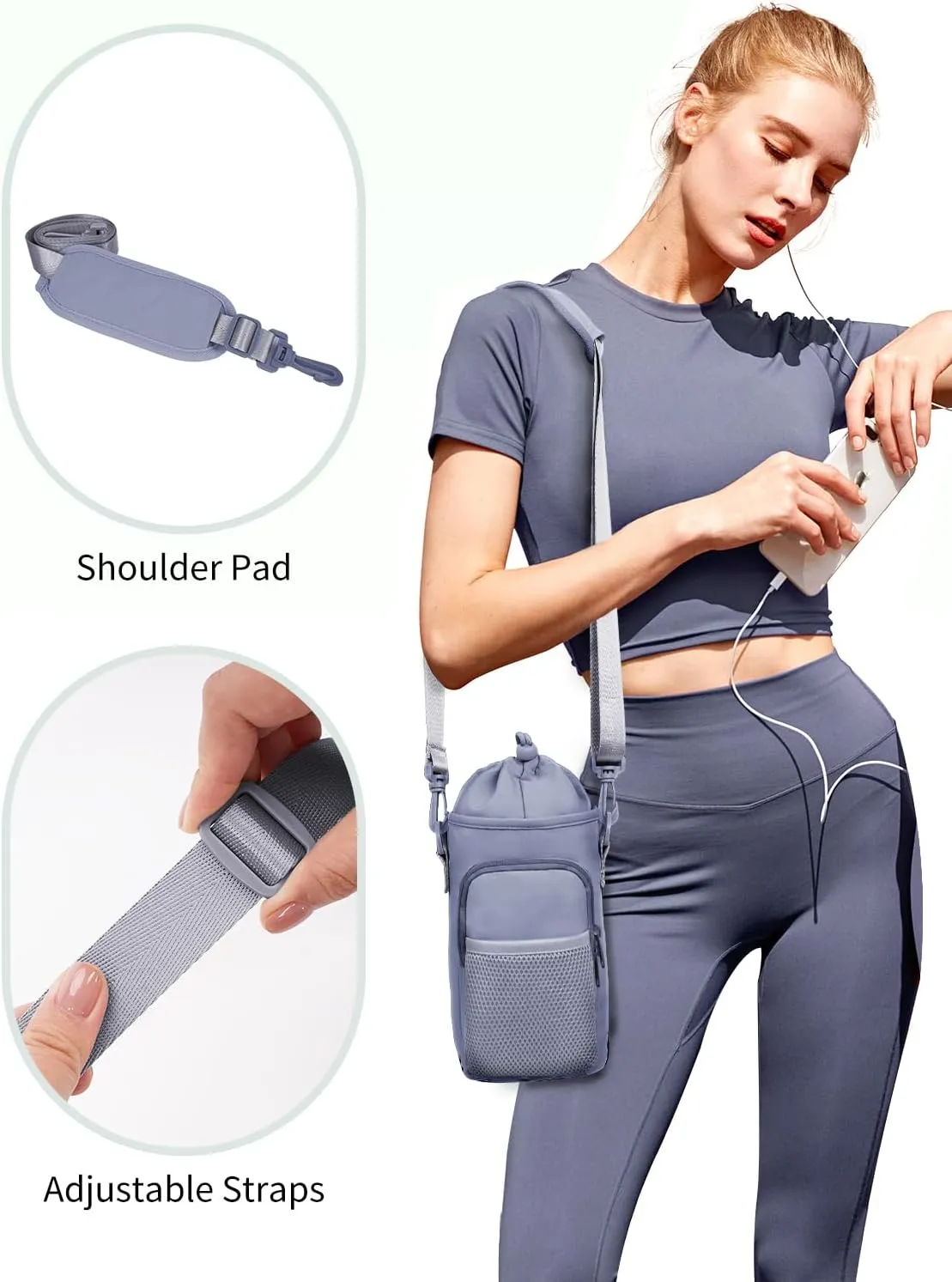 sportsnew Water Bottle Holder with Strap, 32 OZ Water Bottle Carrier Sling Bag with Adjustable Shoulder Strap Insulated Water-Resistant Water Bottle Bag for Walking Hiking, Patent Pending