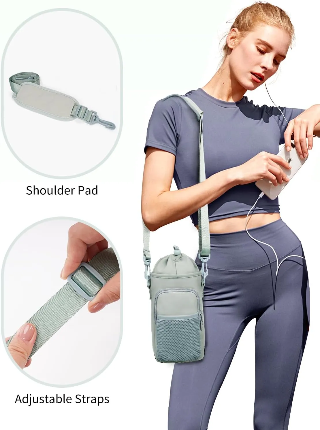 sportsnew Water Bottle Holder with Strap, 32 OZ Water Bottle Carrier Sling Bag with Adjustable Shoulder Strap Insulated Water-Resistant Water Bottle Bag for Walking Hiking, Patent Pending