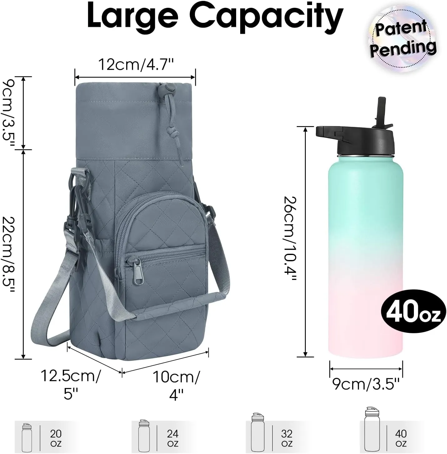 sportsnew Water Bottle Holder with Strap 32oz 40oz Insulated Water Bottle Carrier Sling Bag with Phone Pocket Crossbody