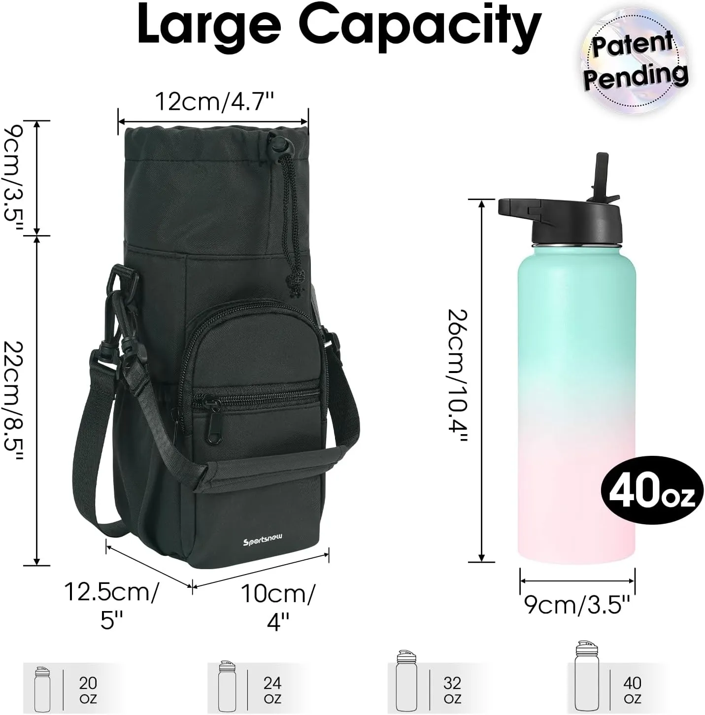sportsnew Water Bottle Holder with Strap 32oz 40oz Insulated Water Bottle Carrier Sling Bag with Phone Pocket Crossbody
