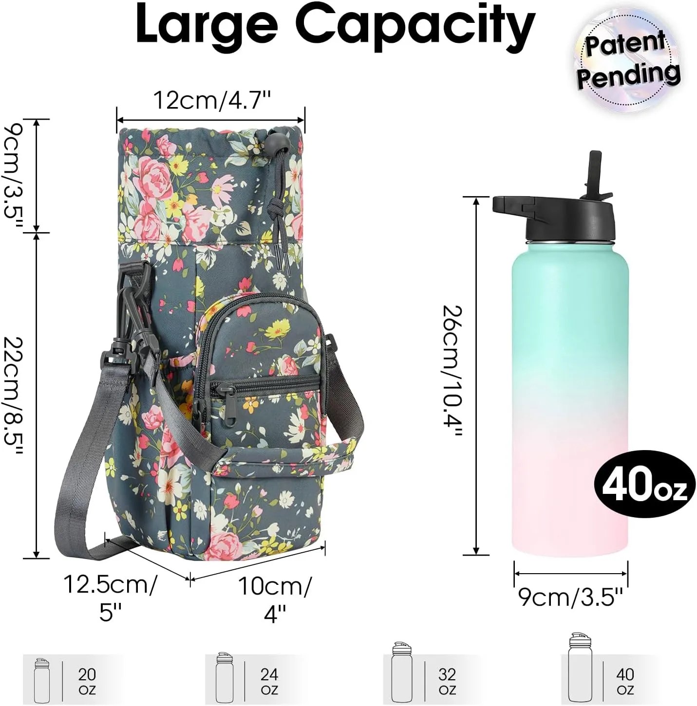 sportsnew Water Bottle Holder with Strap 32oz 40oz Insulated Water Bottle Carrier Sling Bag with Phone Pocket Crossbody