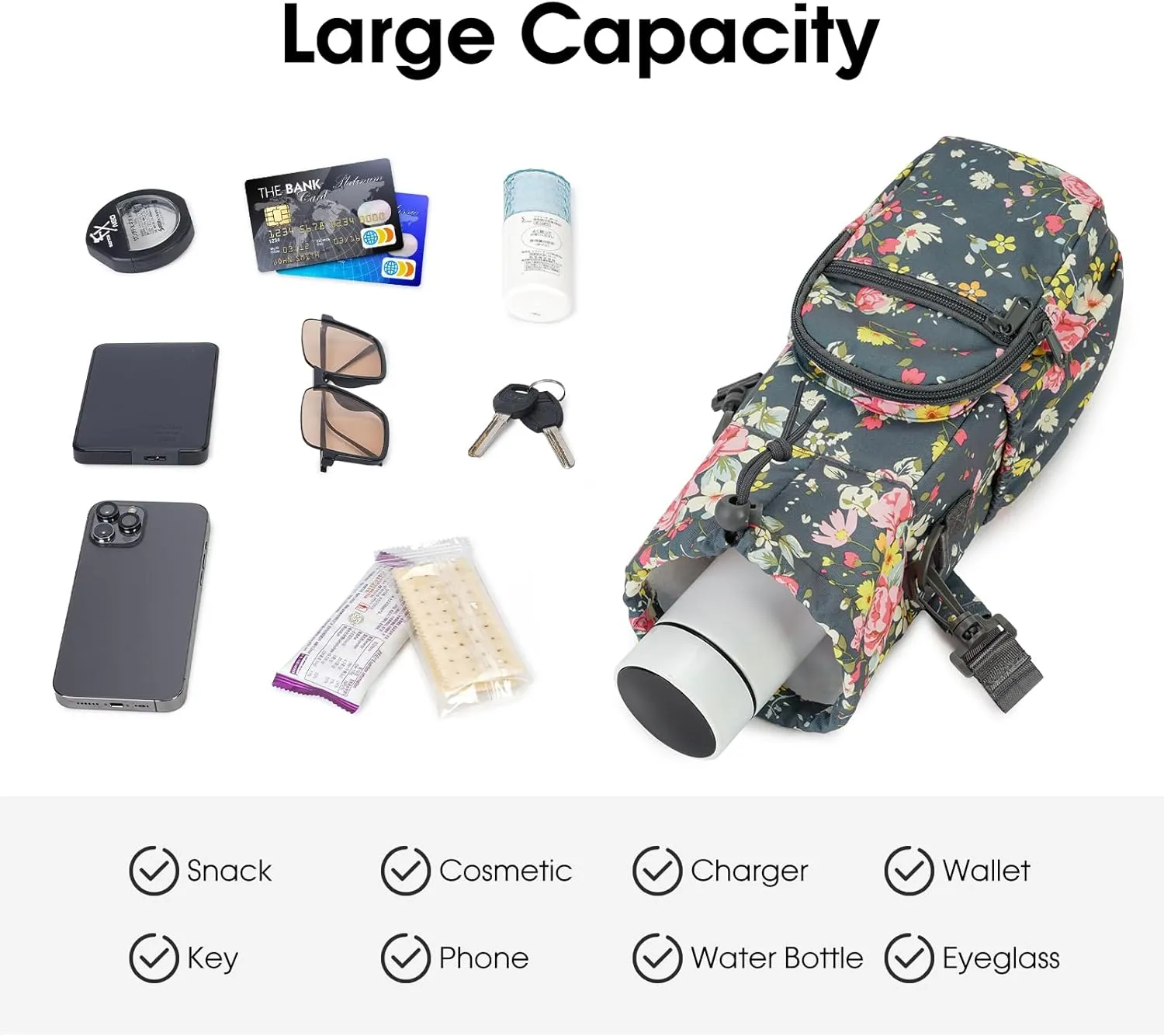 sportsnew Water Bottle Holder with Strap 32oz 40oz Insulated Water Bottle Carrier Sling Bag with Phone Pocket Crossbody