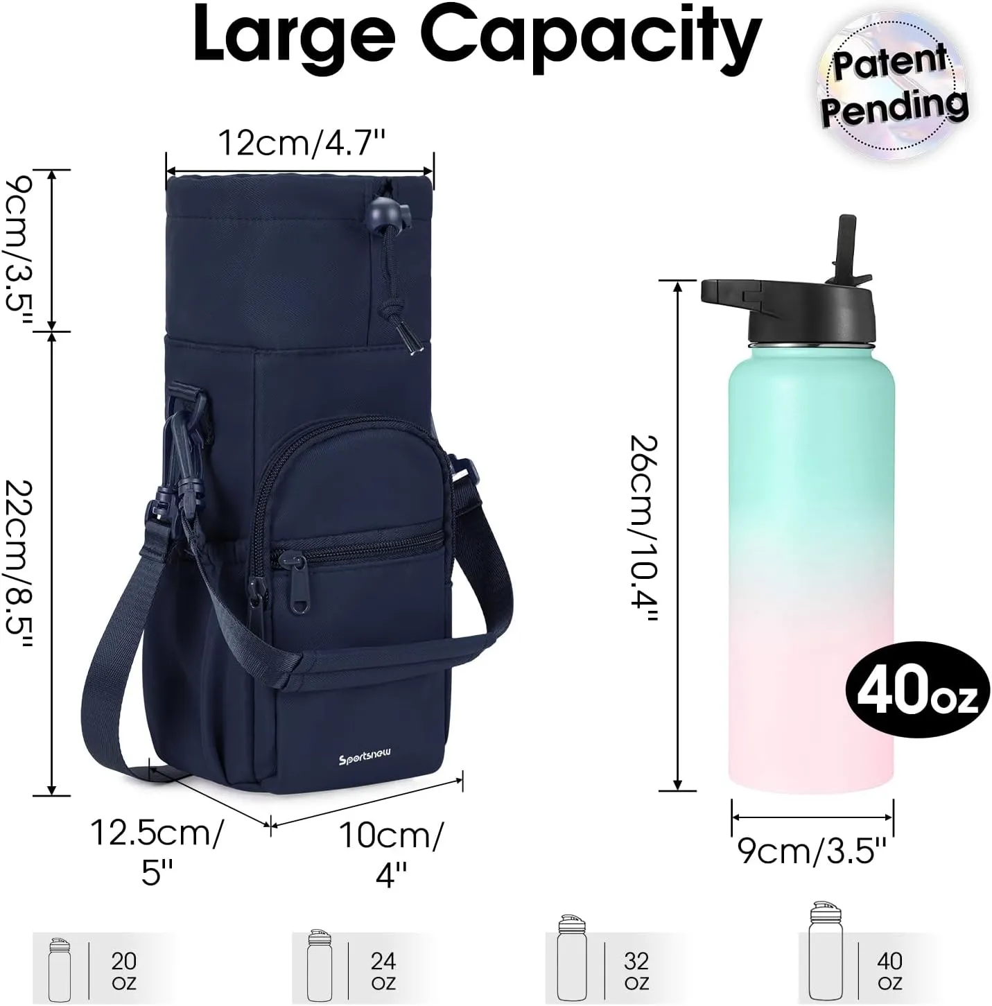 sportsnew Water Bottle Holder with Strap 32oz 40oz Insulated Water Bottle Carrier Sling Bag with Phone Pocket Crossbody