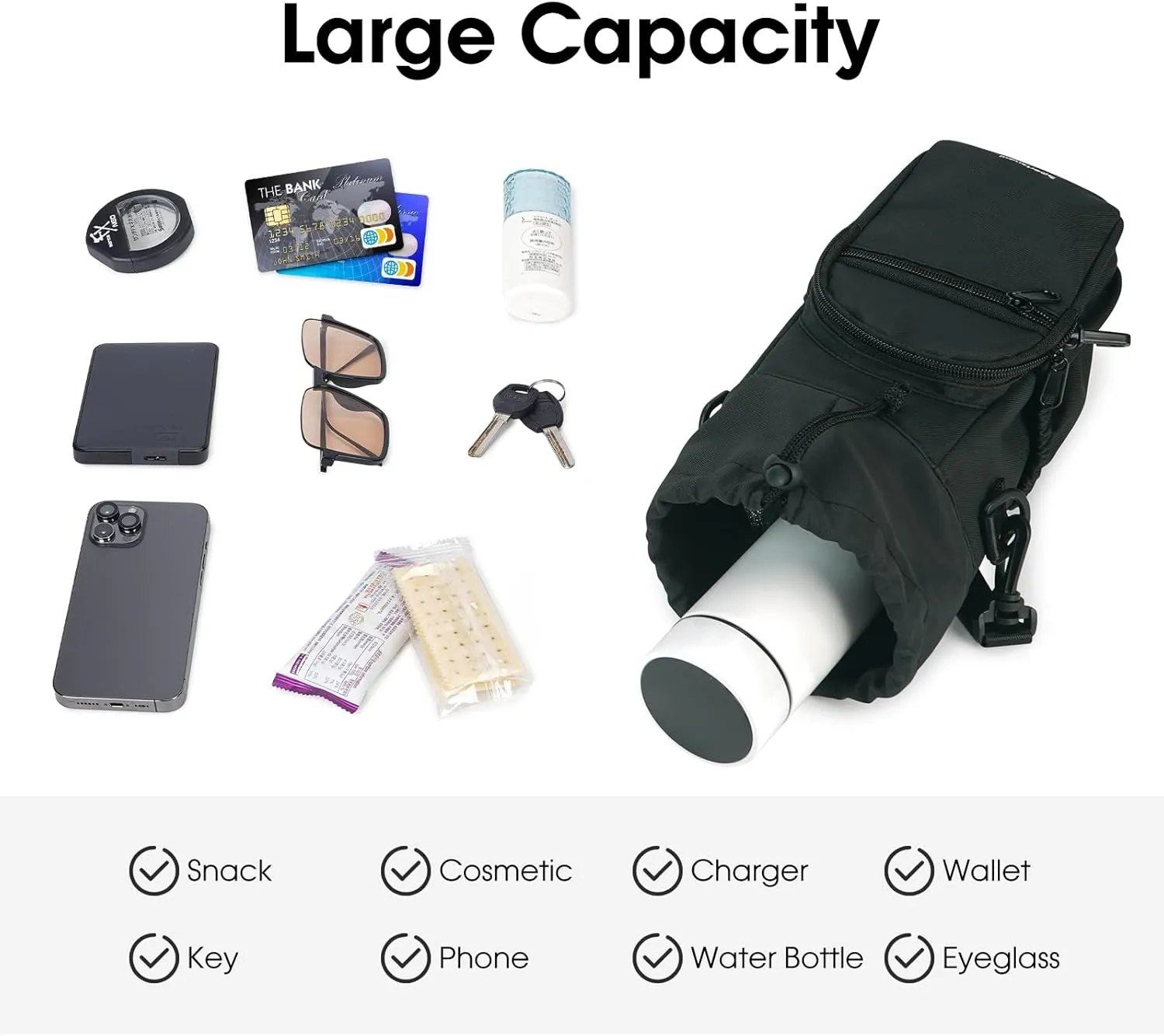 sportsnew Water Bottle Holder with Strap 32oz 40oz Insulated Water Bottle Carrier Sling Bag with Phone Pocket Crossbody