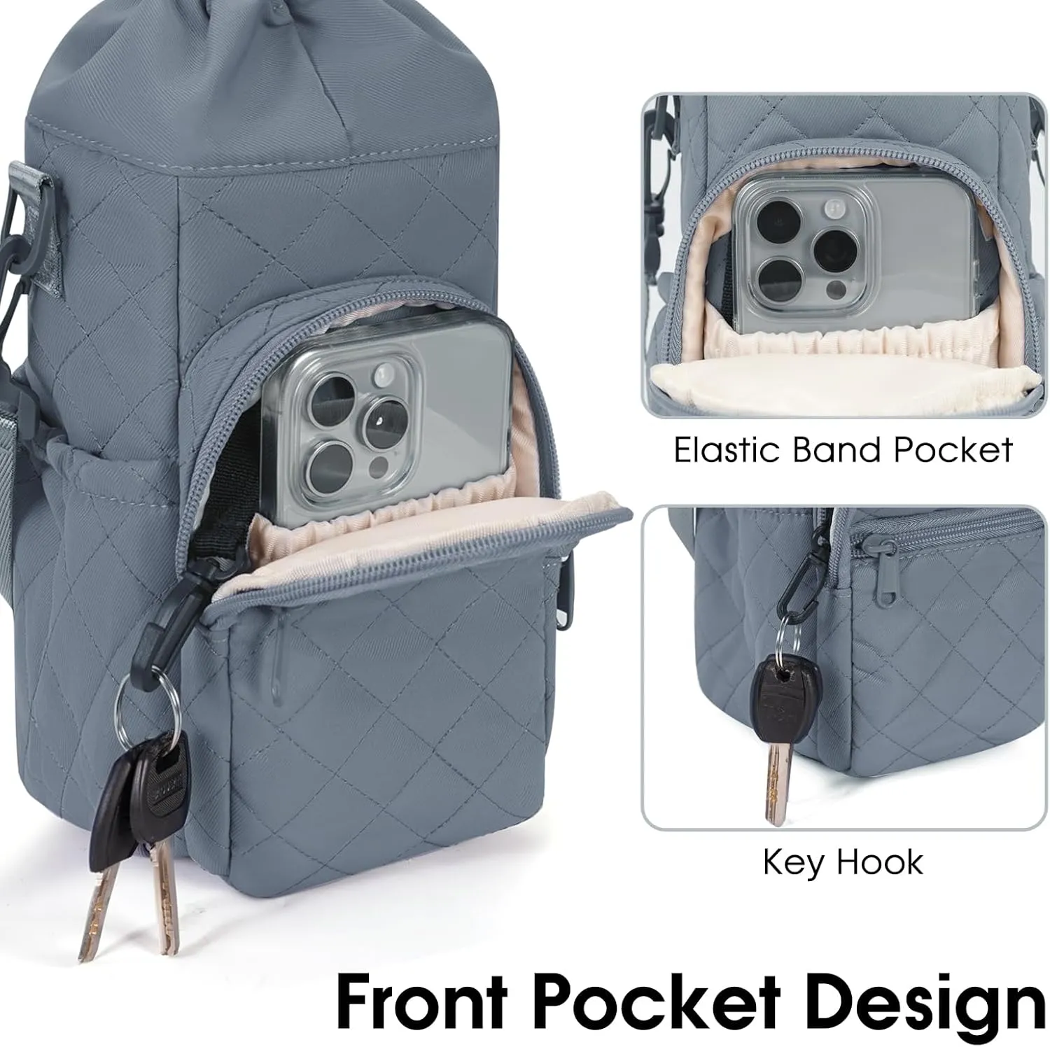 sportsnew Water Bottle Holder with Strap 32oz 40oz Insulated Water Bottle Carrier Sling Bag with Phone Pocket Crossbody