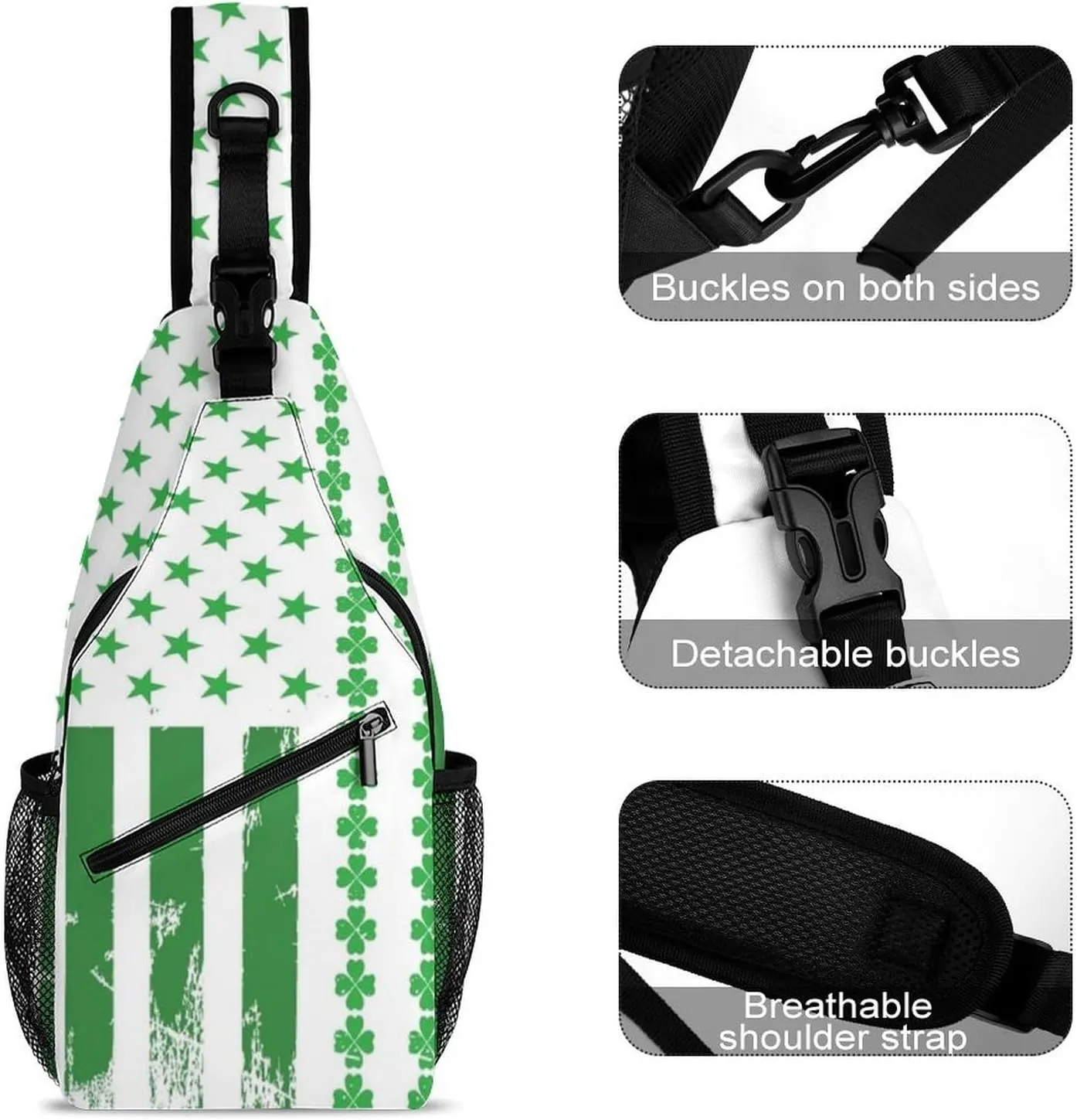 St Patrisks Day Sling Backpack Mens Womans Crossbody Backpack Chest Bag Running Daypack Travel Bag Small Cross Body Bags Leisure Backpacks