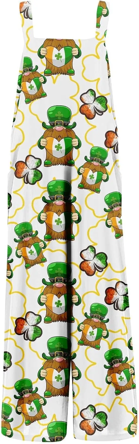 St Patty's Day Outfit Women Jumpsuits for Women Cartoon Comfy Irish Tank Top Beach Summer Jumpsuit Dressy with Pocket