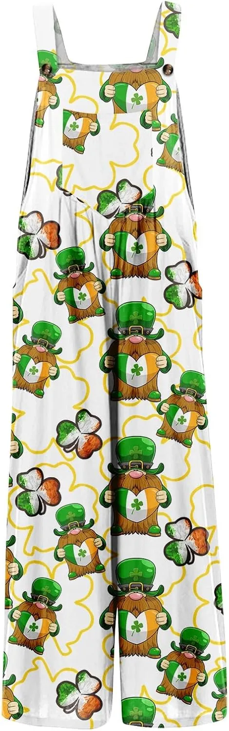 St Patty's Day Outfit Women Jumpsuits for Women Cartoon Comfy Irish Tank Top Beach Summer Jumpsuit Dressy with Pocket