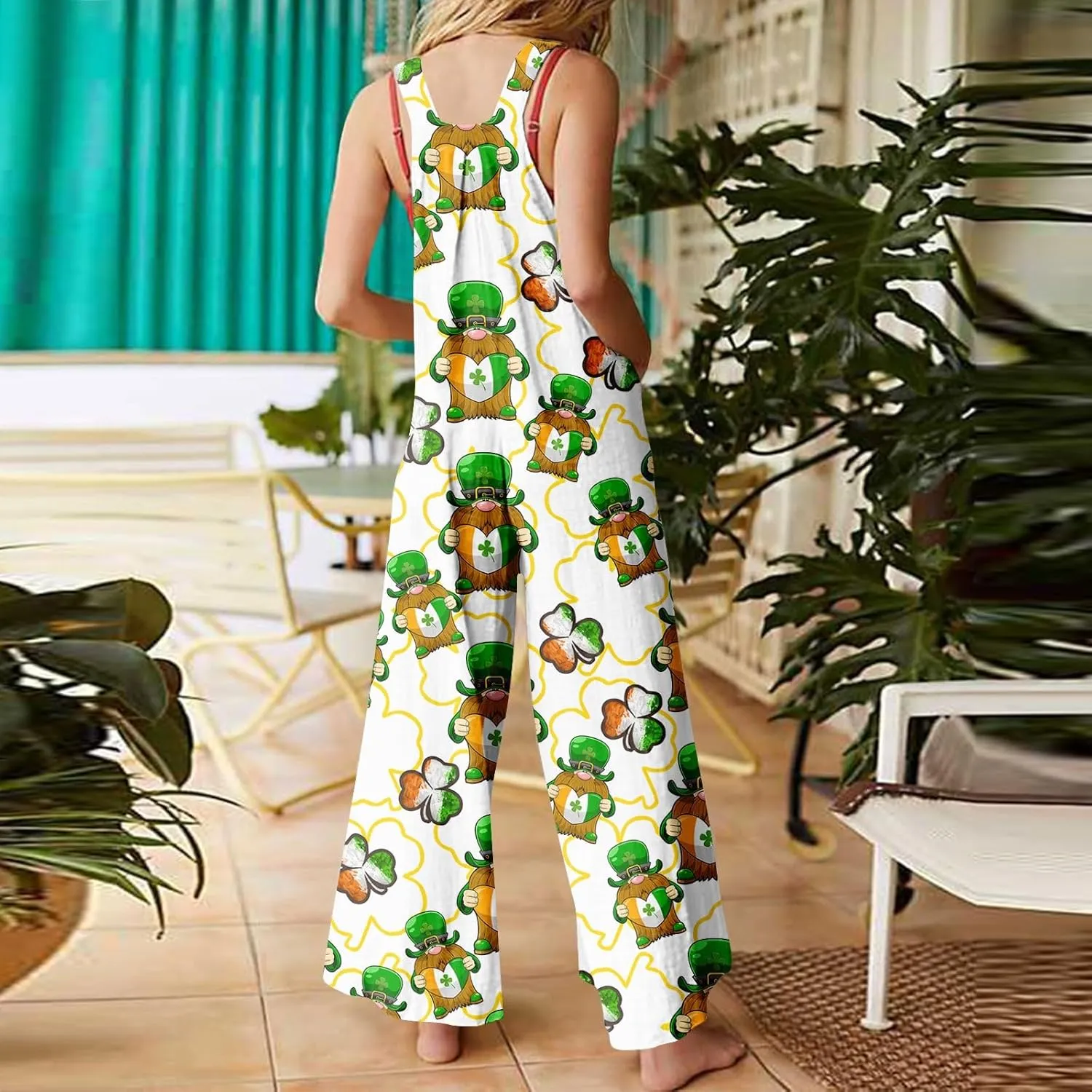 St Patty's Day Outfit Women Jumpsuits for Women Cartoon Comfy Irish Tank Top Beach Summer Jumpsuit Dressy with Pocket