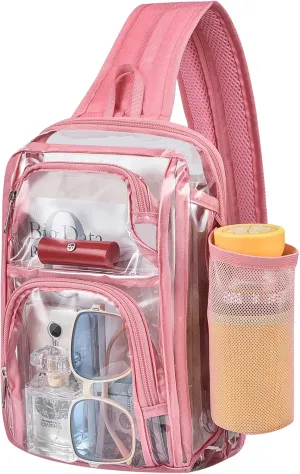 Stadium Approved Sling Bag with Adjustable Straps - 3 in 1 Clear Crossbody Bag for Festivals and Games (Pink)