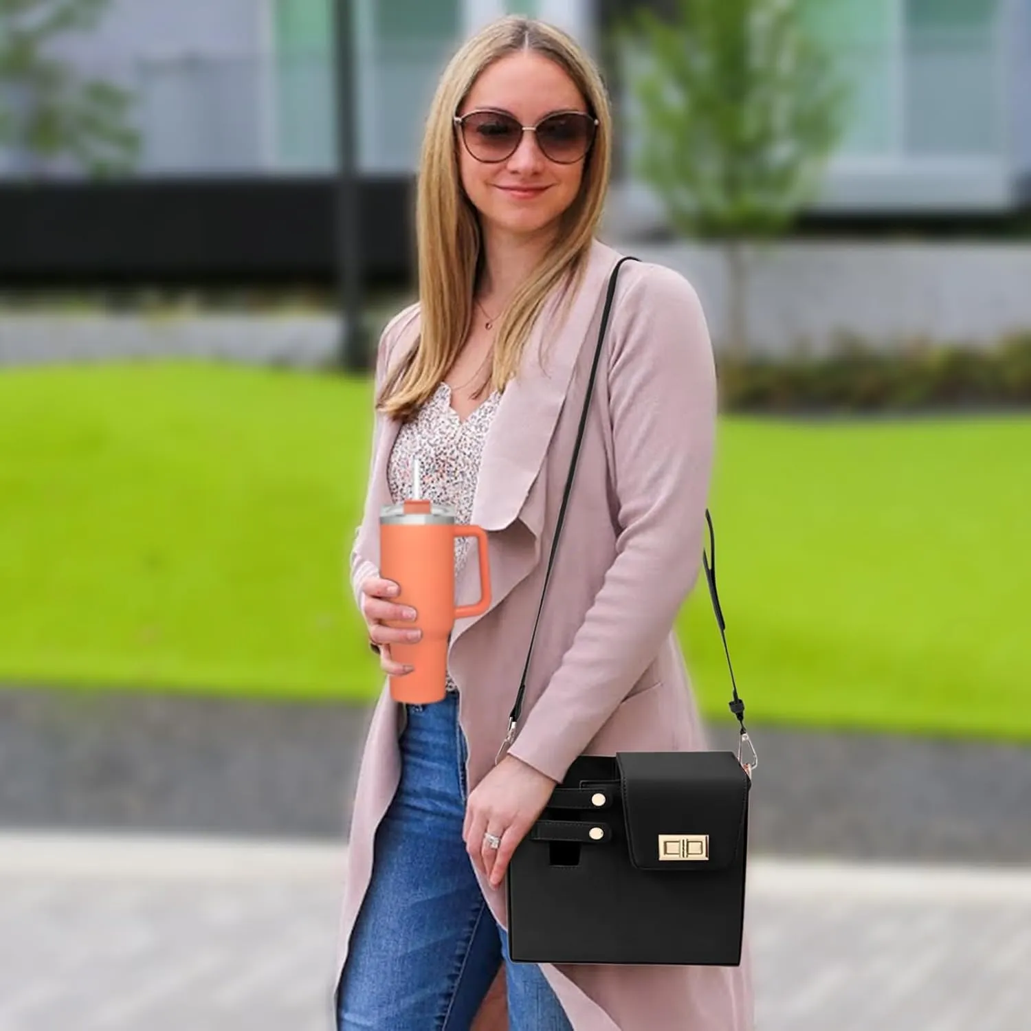 Stanley Purse Cup Holder Bag, Outdoor Portable Stanley Cup Bag for Tumbler Women Crossbody Bag with Sports Bottle Holder