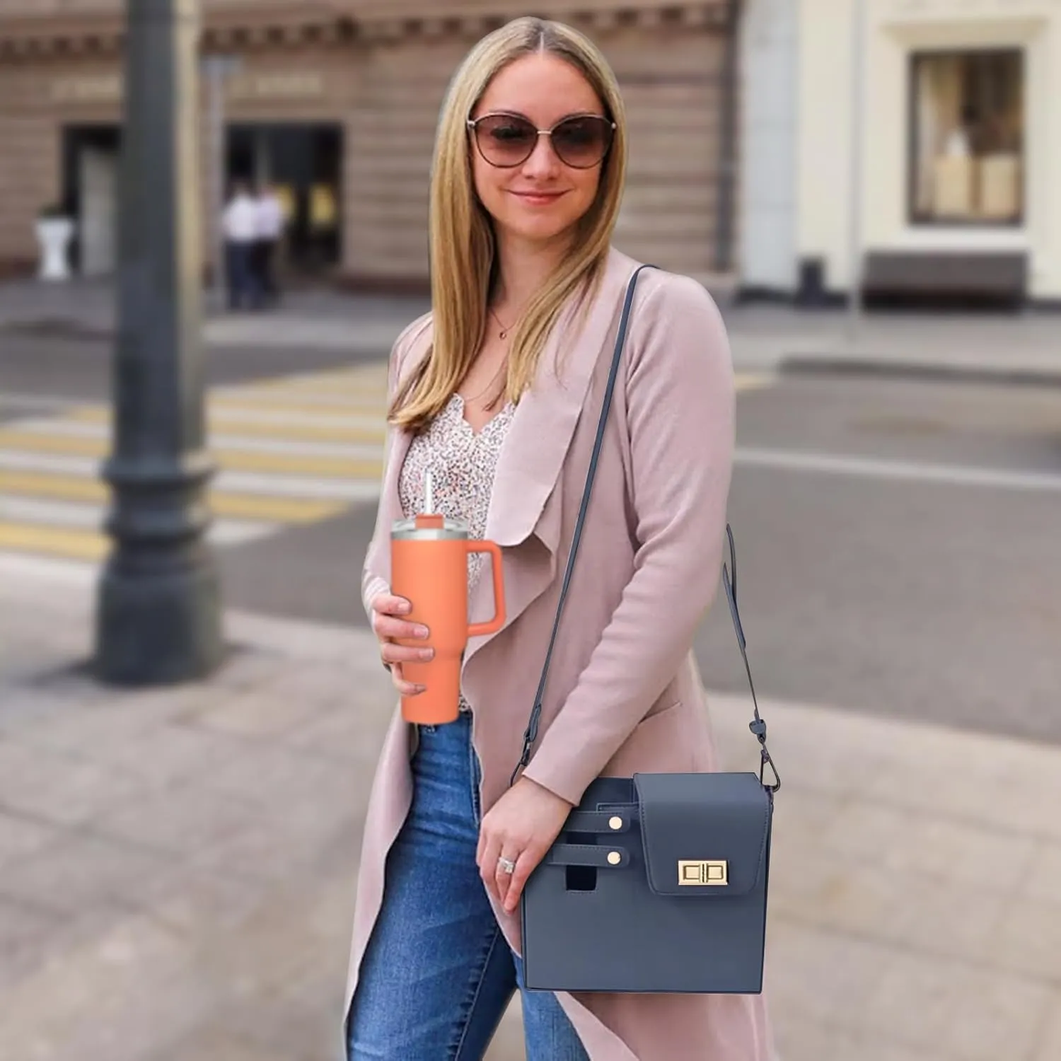 Stanley Purse Cup Holder Bag, Outdoor Portable Stanley Cup Bag for Tumbler Women Crossbody Bag with Sports Bottle Holder