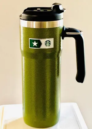 Starbucks   Stanley Military Commitment Double Walled Hammered Stainless Steel Tumbler With Handle