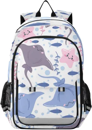 Starfish and Stingrays Backpack Girls Boys Elementary School Bags Bookbags Laptop Backpack Travel Daypack Safe Reflective Stripes