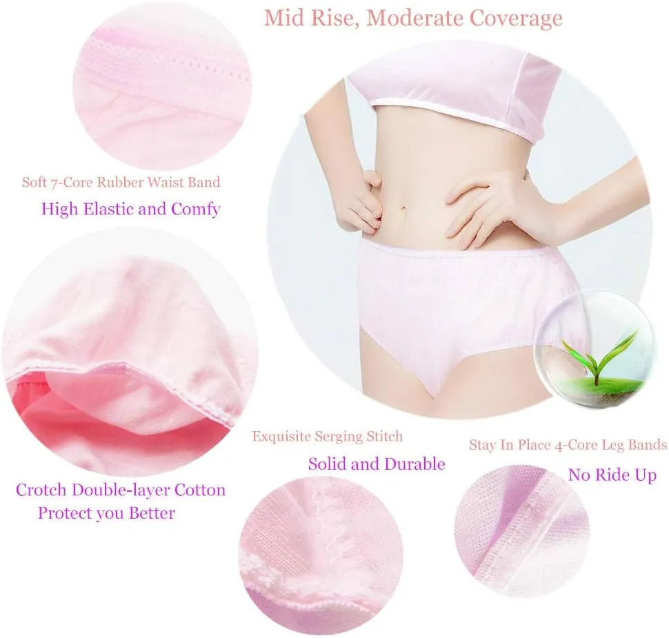 STARLY Women's Disposable Pure Cotton Underwear Travel Panties High Cut Briefs White/Macarons/Black (10pcs)