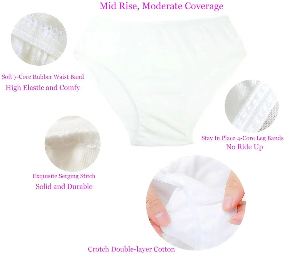STARLY Women's Disposable Pure Cotton Underwear Travel Panties High Cut Briefs White/Macarons/Black (10pcs)