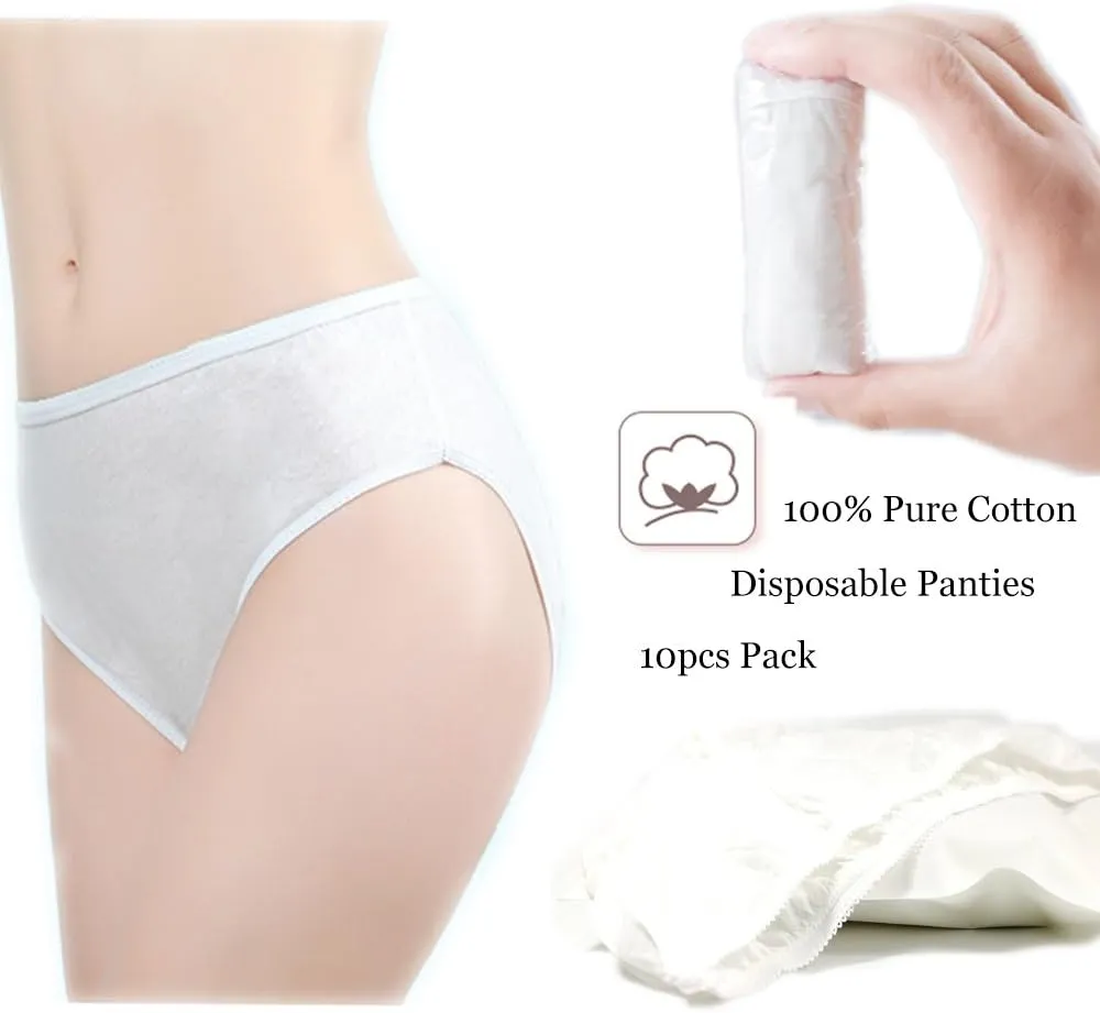STARLY Women's Disposable Pure Cotton Underwear Travel Panties High Cut Briefs White/Macarons/Black (10pcs)