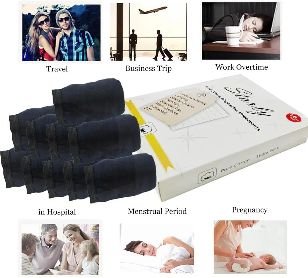 STARLY Women's Disposable Pure Cotton Underwear Travel Panties High Cut Briefs White/Macarons/Black (10pcs)