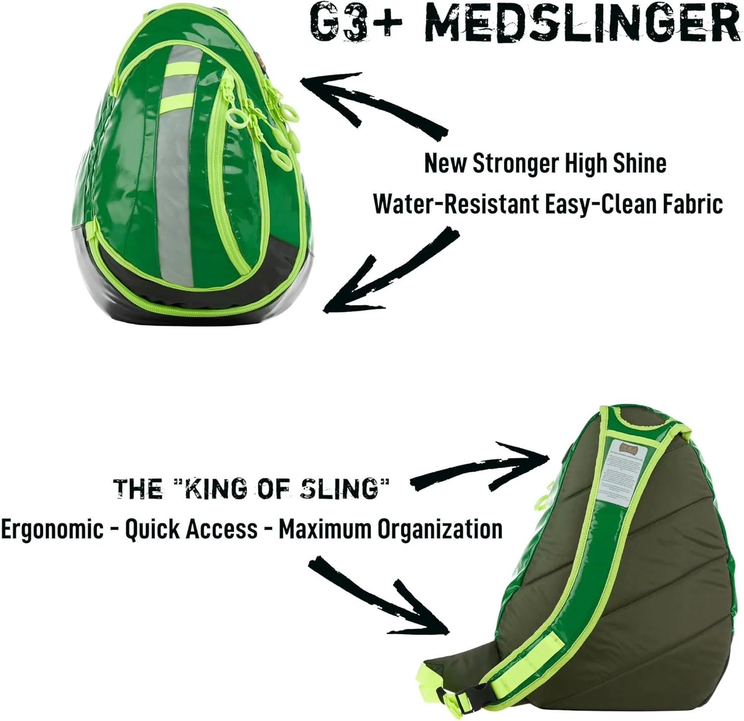 Statpacks G3  Medslinger Soft Sling Medical Gear Pack Quick Access Bag for EMS, Police, Firefighters, Athletic Trainers Green