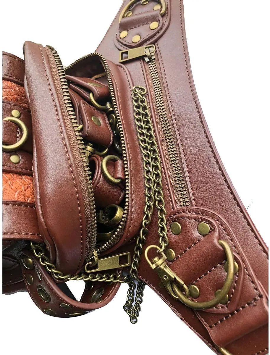 Steampunk Crossbody Shoulder Bag Messenger Gothic Waist Fanny Pack Chain Drop Leg Hip Holster Belt Purse Pouch