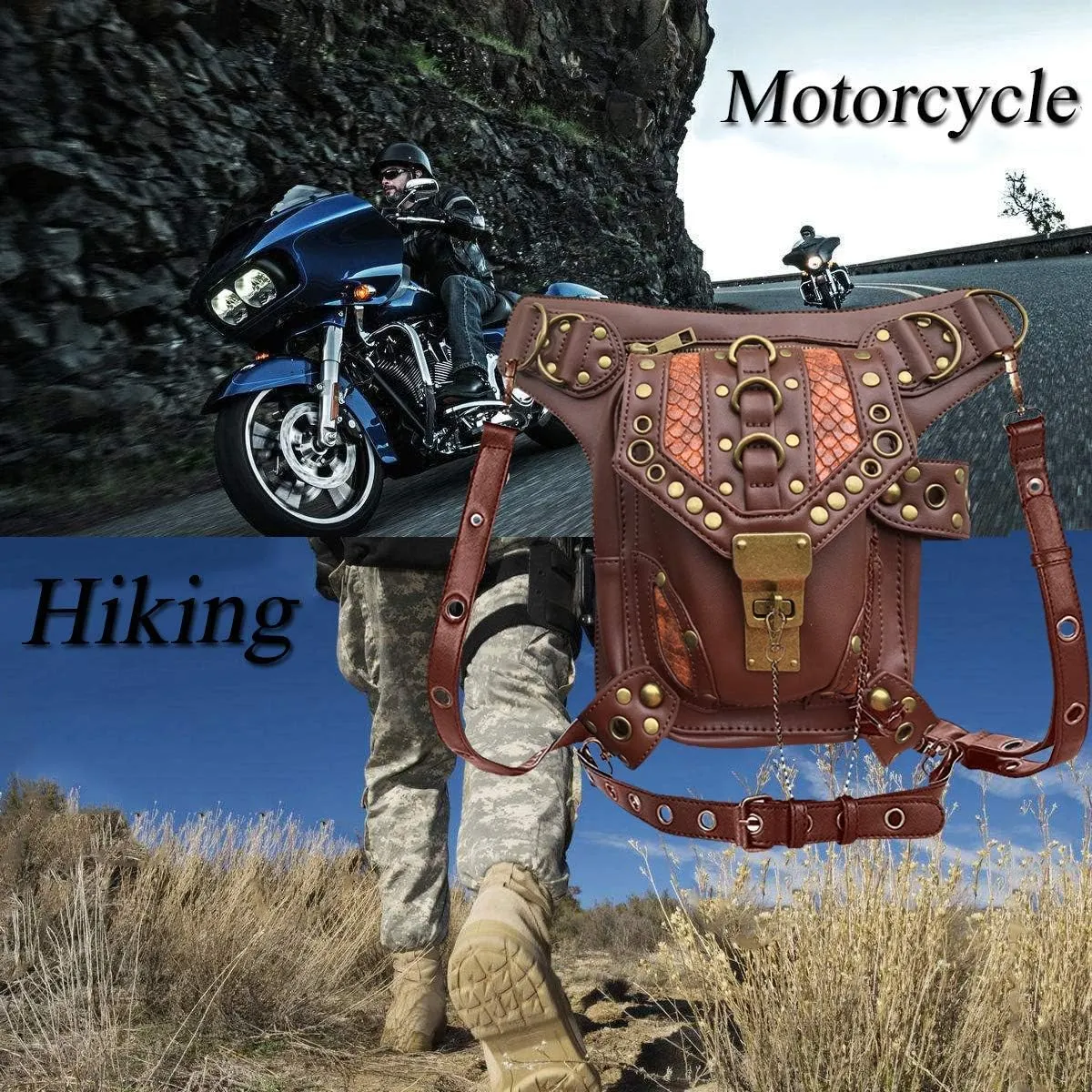 Steampunk Crossbody Shoulder Bag Messenger Gothic Waist Fanny Pack Chain Drop Leg Hip Holster Belt Purse Pouch