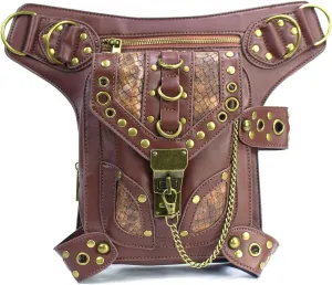 Steampunk Crossbody Shoulder Bag Messenger Gothic Waist Fanny Pack Chain Drop Leg Hip Holster Belt Purse Pouch