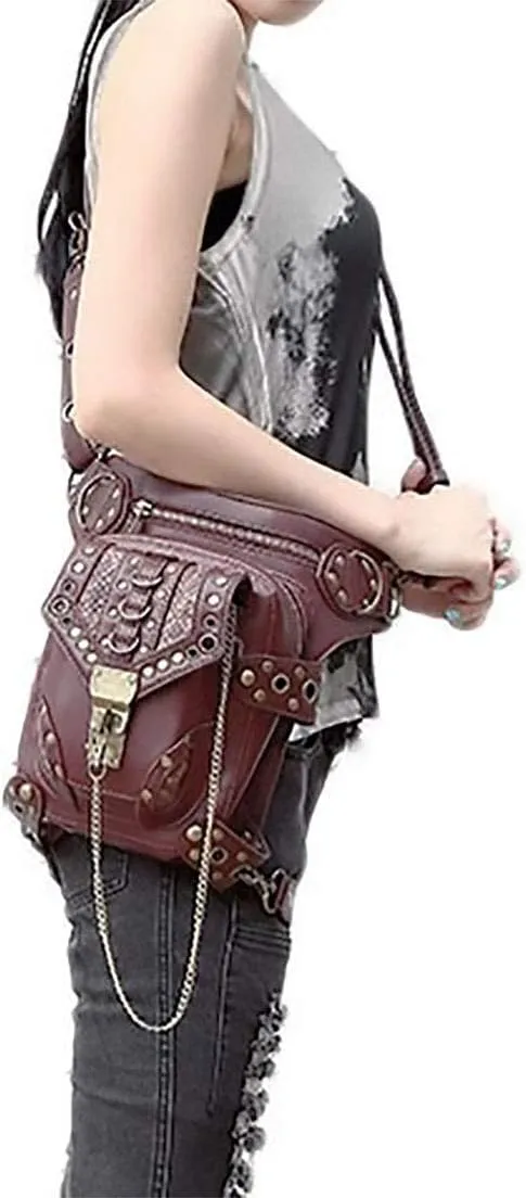 Steampunk Crossbody Shoulder Bag Messenger Gothic Waist Fanny Pack Chain Drop Leg Hip Holster Belt Purse Pouch