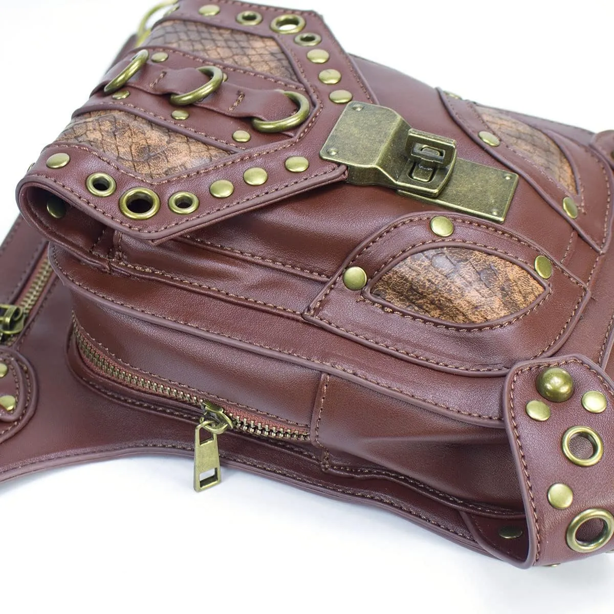Steampunk Crossbody Shoulder Bag Messenger Gothic Waist Fanny Pack Chain Drop Leg Hip Holster Belt Purse Pouch