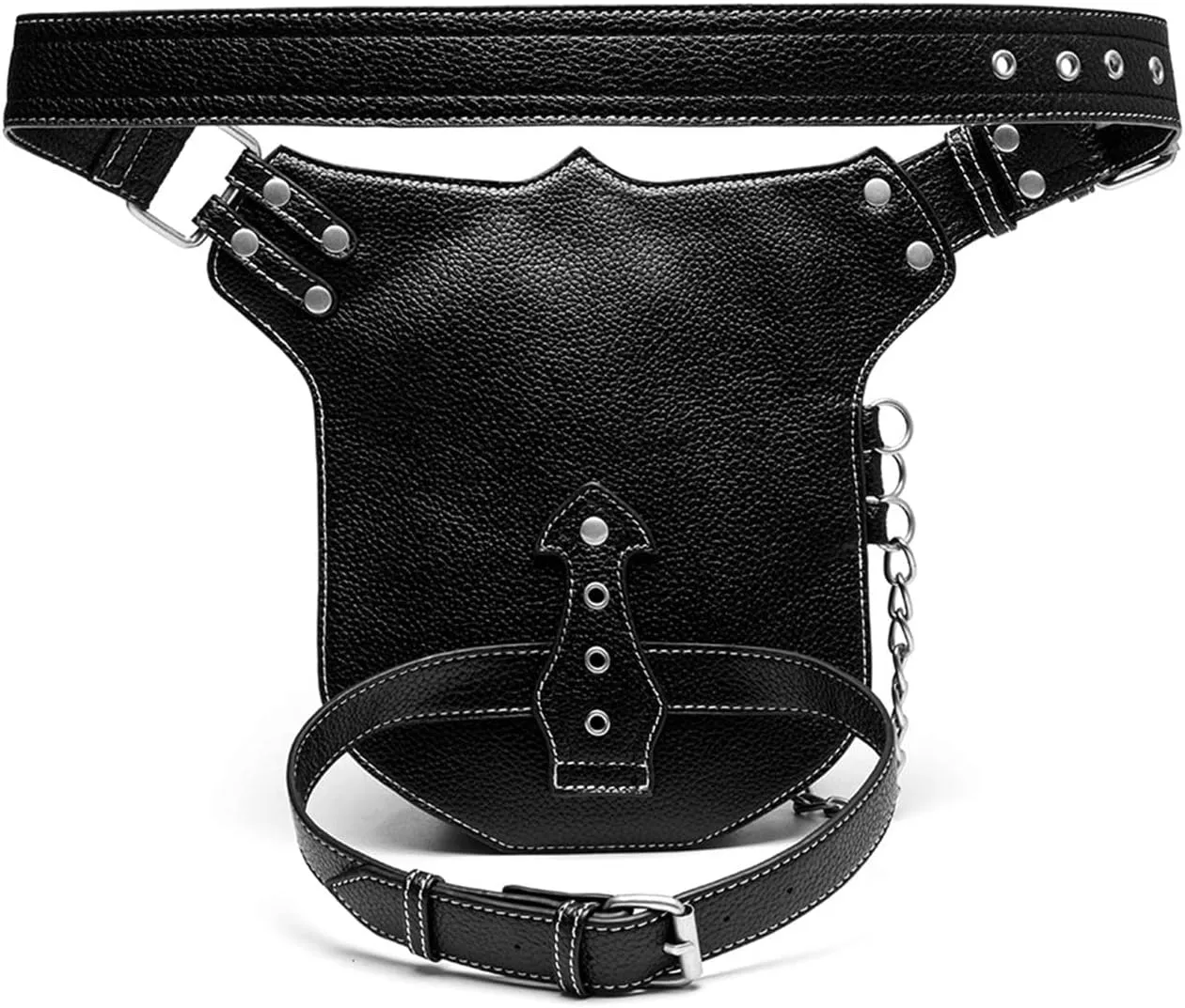 Steampunk Waist Bag Fanny Pack Fashion Gothic Leather Shoulder Crossbody Messenger Bags Thigh Leg Hip Holster Purse Travel Pouch Hiking Sport Chain Bags for Women Men