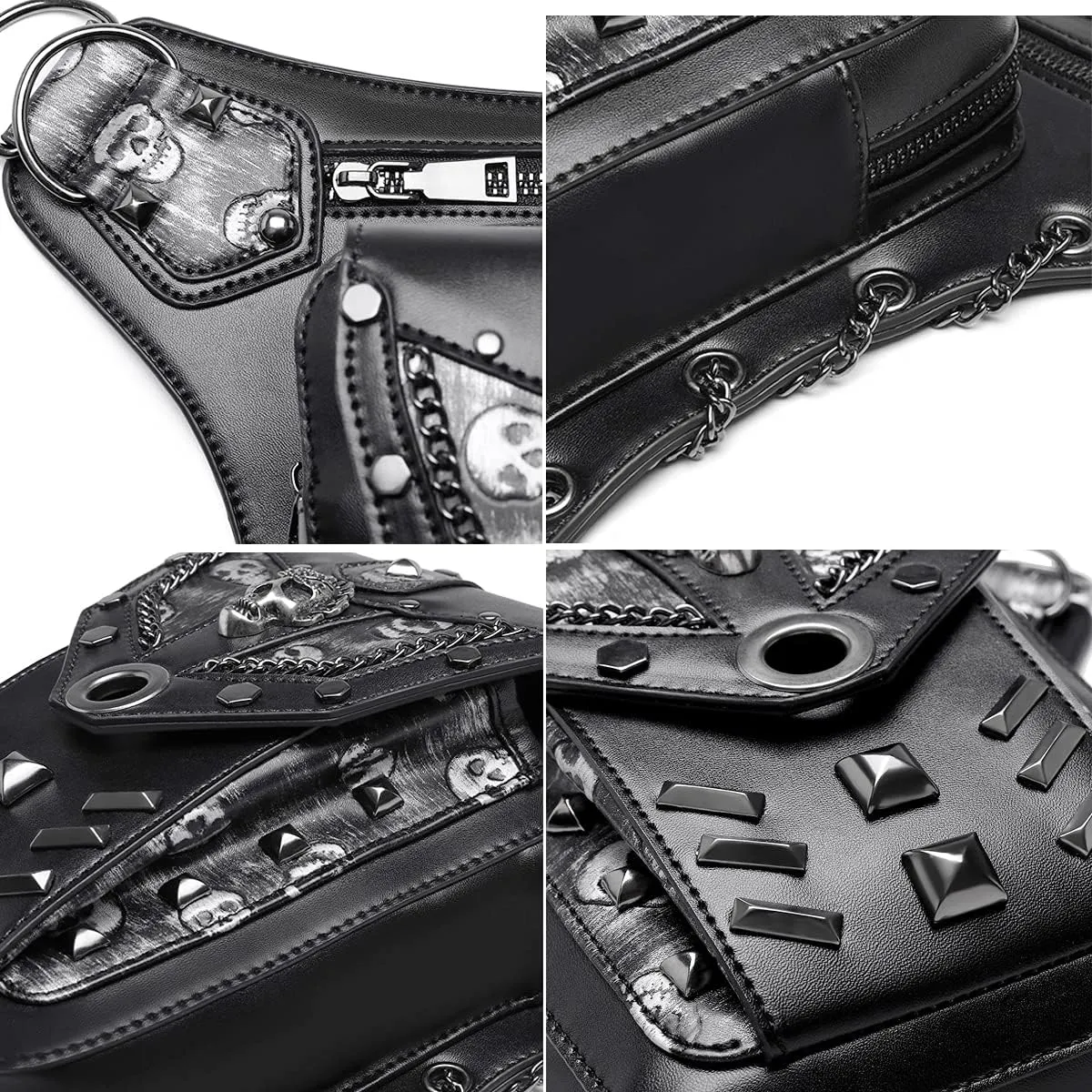 Steampunk Waist Bag Fanny Pack Fashion Gothic Leather Shoulder Crossbody Messenger Bags Thigh Leg Hip Holster Purse Travel Pouch Hiking Sport Chain Bags for Women Men