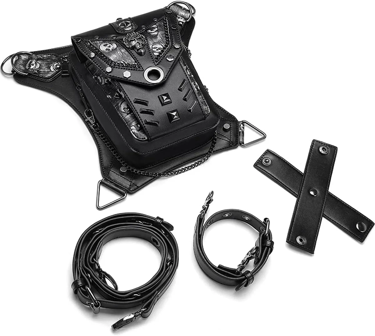 Steampunk Waist Bag Fanny Pack Fashion Gothic Leather Shoulder Crossbody Messenger Bags Thigh Leg Hip Holster Purse Travel Pouch Hiking Sport Chain Bags for Women Men