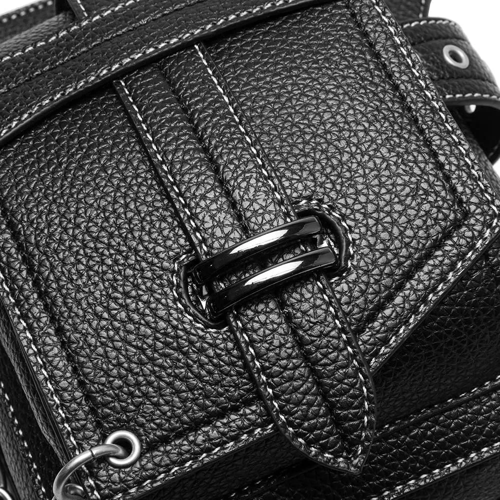 Steampunk Waist Bag Fanny Pack Fashion Gothic Leather Shoulder Crossbody Messenger Bags Thigh Leg Hip Holster Purse Travel Pouch Hiking Sport Chain Bags for Women Men