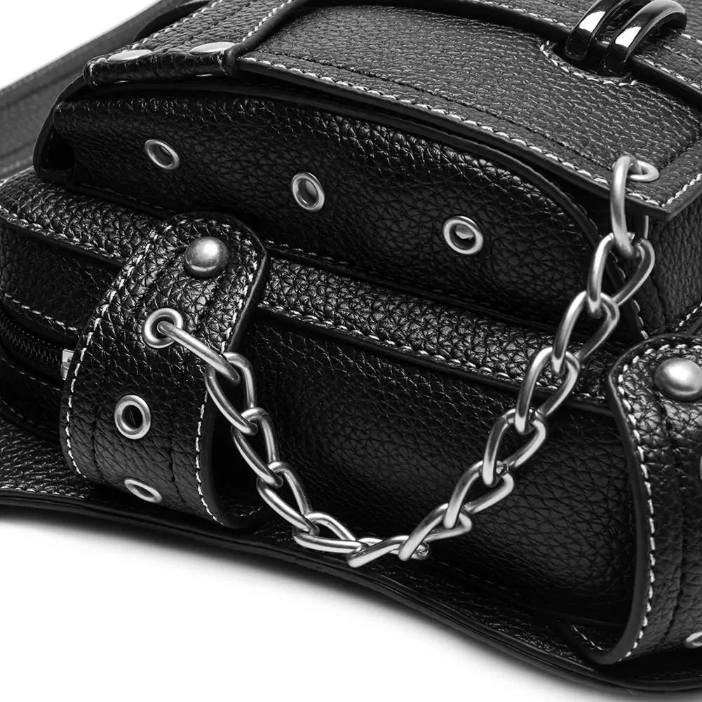 Steampunk Waist Bag Fanny Pack Fashion Gothic Leather Shoulder Crossbody Messenger Bags Thigh Leg Hip Holster Purse Travel Pouch Hiking Sport Chain Bags for Women Men