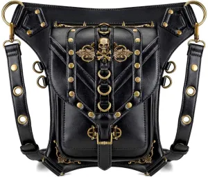 Steampunk Waist Bag Fanny Pack Fashion Gothic Leather Shoulder Crossbody Messenger Bags Thigh Leg Hip Holster Purse Travel Pouch Hiking Sport Chain Bags for Women Men