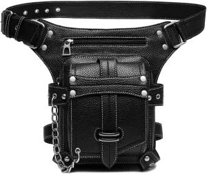 Steampunk Waist Bag Fanny Pack Fashion Gothic Leather Shoulder Crossbody Messenger Bags Thigh Leg Hip Holster Purse Travel Pouch Hiking Sport Chain Bags for Women Men