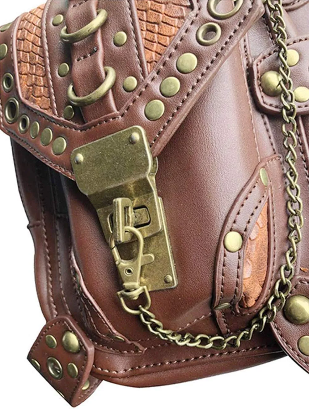 Steampunk Waist Bag Fanny Pack Fashion Gothic Leather Shoulder Crossbody Messenger Bags Thigh Leg Hip Holster Purse Travel Pouch Hiking Sport Chain Bags for Women Men