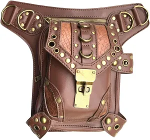 Steampunk Waist Bag Fanny Pack Fashion Gothic Leather Shoulder Crossbody Messenger Bags Thigh Leg Hip Holster Purse Travel Pouch Hiking Sport Chain Bags for Women Men
