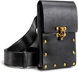 Steampunk Waist Pack Hip Belt Bag Vintage Gothic Retro Women Travel Purse Motorcycle Bag Stud Rivet Buckle Fashion (Black)