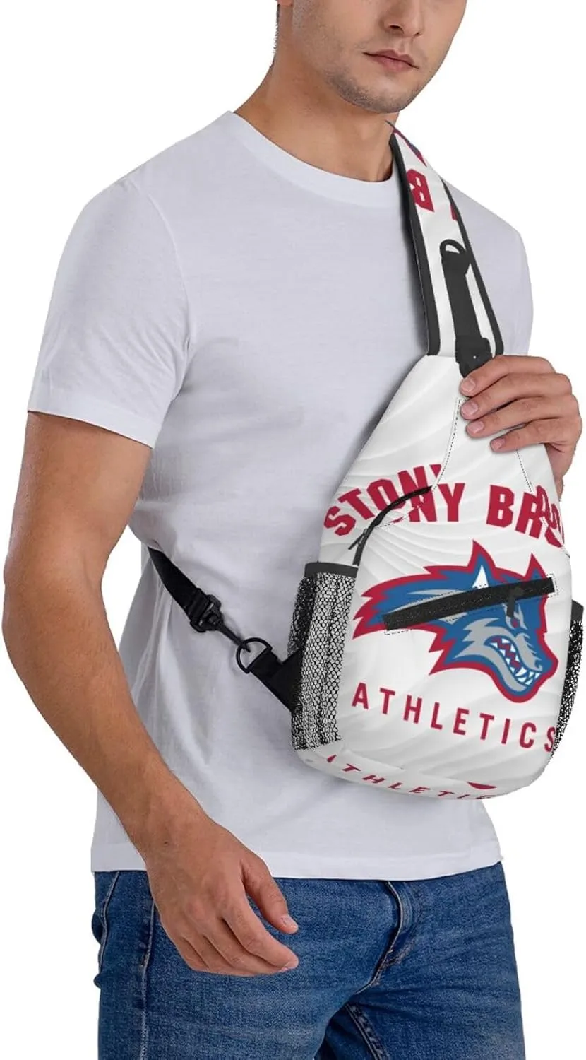 Stony Brook University Logo Crossbody For Men Women Sling Chest Bag Shoulder Bag Lightweight One Strap Backpack Multipurpose Travel Hiking Daypack