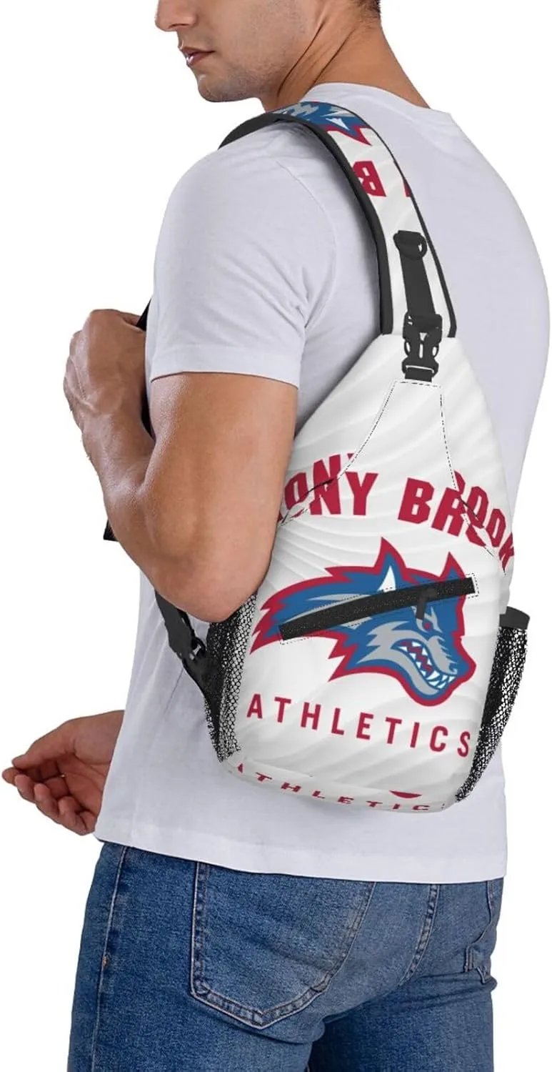 Stony Brook University Logo Crossbody For Men Women Sling Chest Bag Shoulder Bag Lightweight One Strap Backpack Multipurpose Travel Hiking Daypack