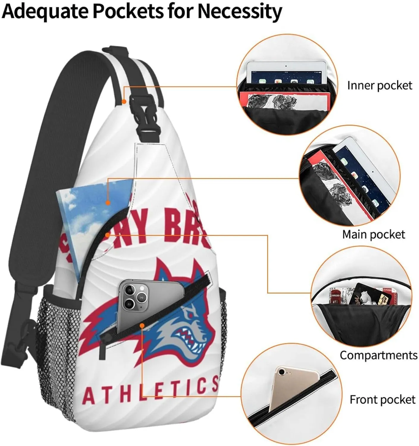 Stony Brook University Logo Crossbody For Men Women Sling Chest Bag Shoulder Bag Lightweight One Strap Backpack Multipurpose Travel Hiking Daypack