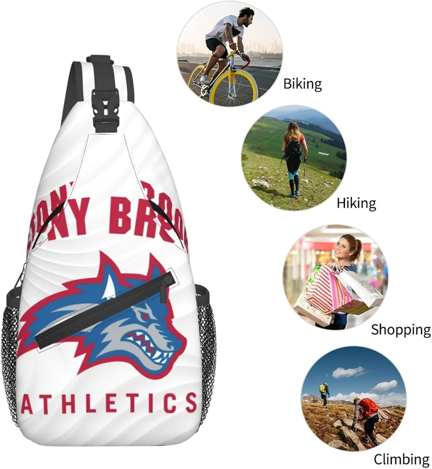 Stony Brook University Logo Crossbody For Men Women Sling Chest Bag Shoulder Bag Lightweight One Strap Backpack Multipurpose Travel Hiking Daypack