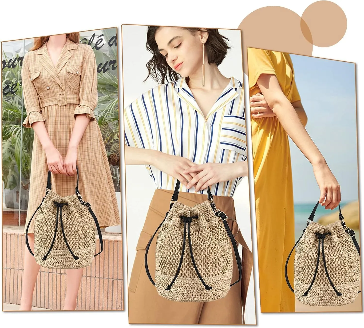 Straw Woven Shell Shape Tote Bag, Rattan Shoulder Bag Summer Beach Crossbody Purse Handbag for Women Travel
