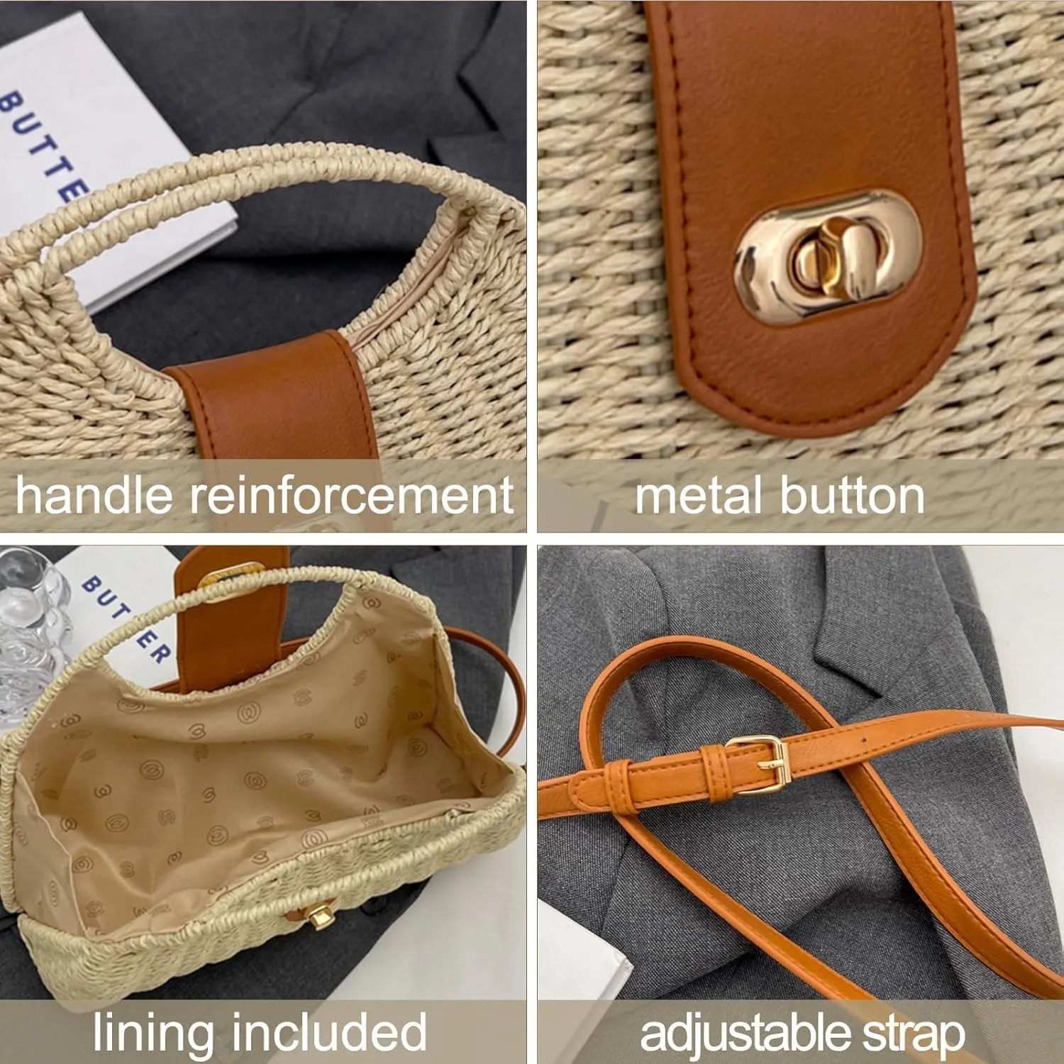 Straw Woven Shell Shape Tote Bag, Rattan Shoulder Bag Summer Beach Crossbody Purse Handbag for Women Travel
