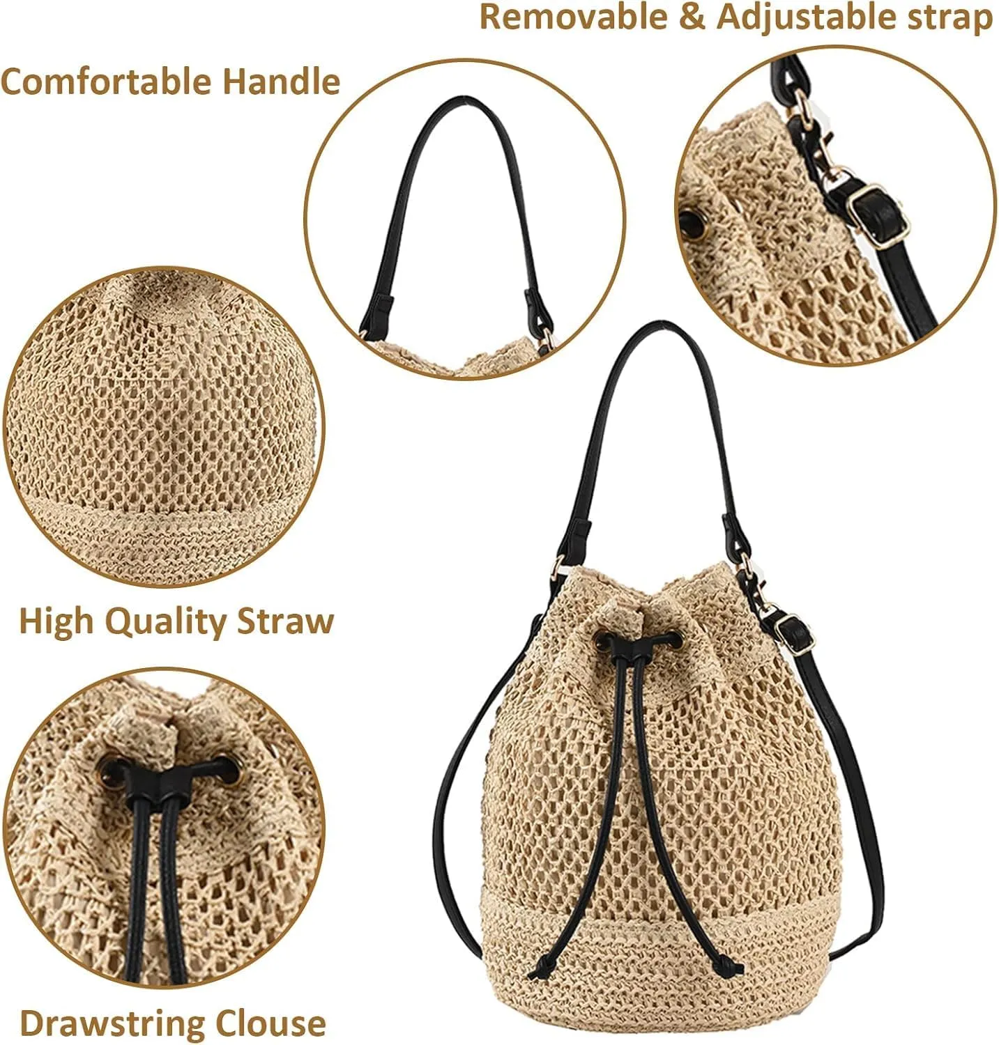 Straw Woven Shell Shape Tote Bag, Rattan Shoulder Bag Summer Beach Crossbody Purse Handbag for Women Travel