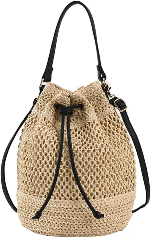 Straw Woven Shell Shape Tote Bag, Rattan Shoulder Bag Summer Beach Crossbody Purse Handbag for Women Travel