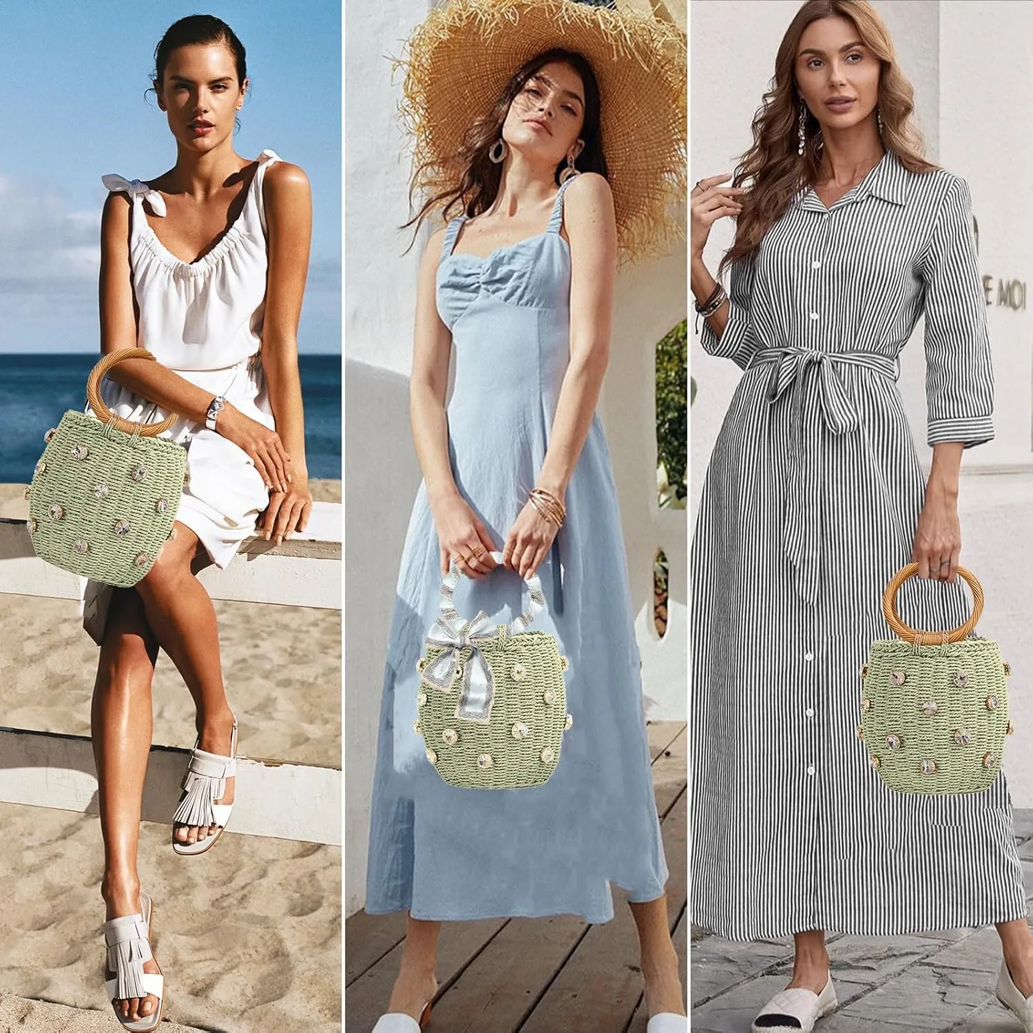 Straw Woven Shell Shape Tote Bag, Rattan Shoulder Bag Summer Beach Crossbody Purse Handbag for Women Travel