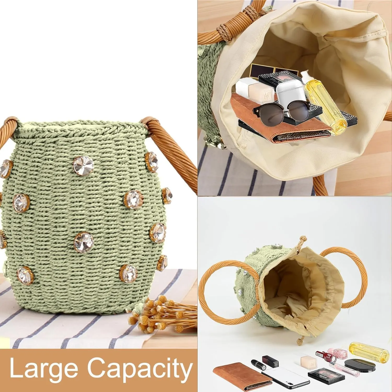 Straw Woven Shell Shape Tote Bag, Rattan Shoulder Bag Summer Beach Crossbody Purse Handbag for Women Travel
