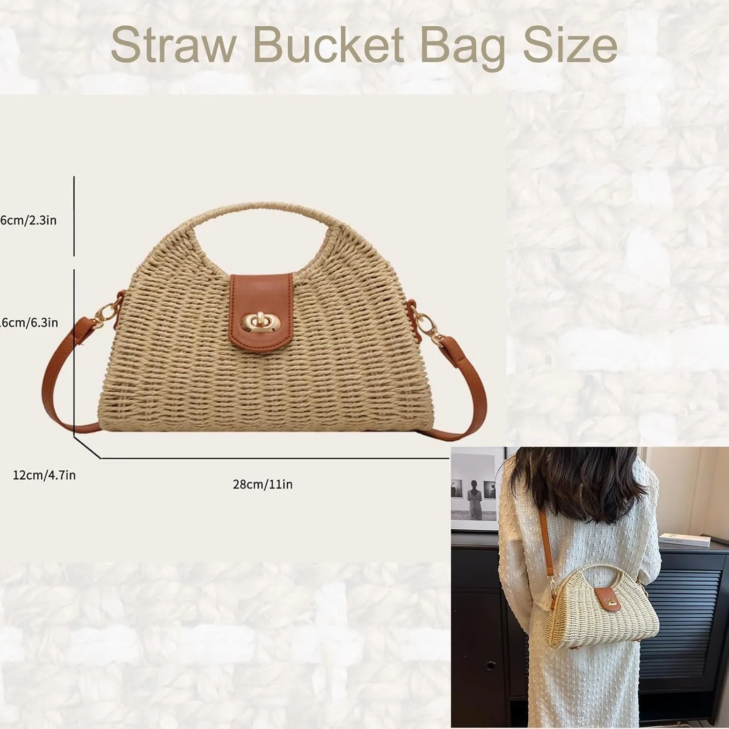 Straw Woven Shell Shape Tote Bag, Rattan Shoulder Bag Summer Beach Crossbody Purse Handbag for Women Travel