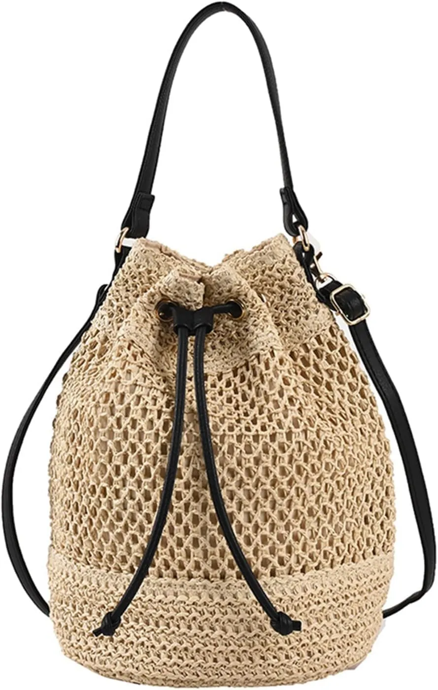 Straw Woven Shell Shape Tote Bag, Rattan Shoulder Bag Summer Beach Crossbody Purse Handbag for Women Travel